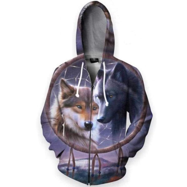Wolf Dream Catcher 3D All Over Print T-shirt Zip Hoodie Sweater Tank - All Over Apparel - Zip Hoodie / S - www.secrettees.com