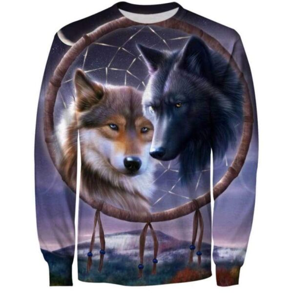 Wolf Dream Catcher 3D All Over Print T-shirt Zip Hoodie Sweater Tank - All Over Apparel - Sweatshirt / S - www.secrettees.com