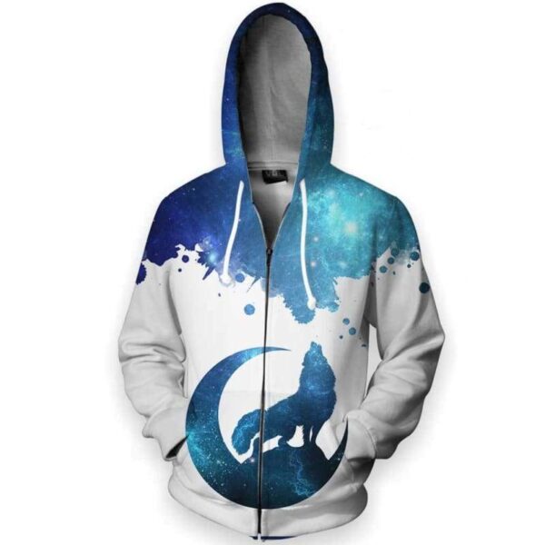 Wolf Howling To Galaxy - All Over Apparel - Zip Hoodie / S - www.secrettees.com