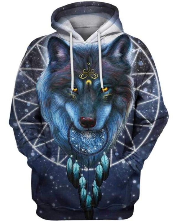 Wolf & Moon Dreamcatcher - All Over Apparel - Hoodie / S - www.secrettees.com