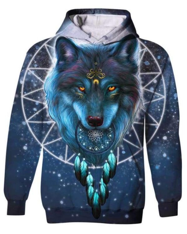 Wolf & Moon Dreamcatcher - All Over Apparel - Kid Hoodie / S - www.secrettees.com