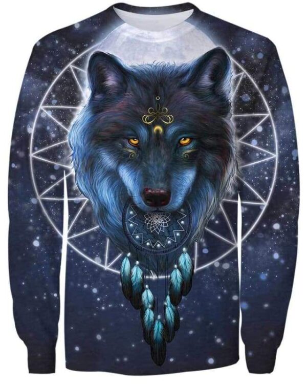 Wolf & Moon Dreamcatcher - All Over Apparel - Sweatshirt / S - www.secrettees.com