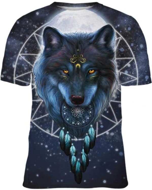 Wolf & Moon Dreamcatcher - All Over Apparel - T-Shirt / S - www.secrettees.com