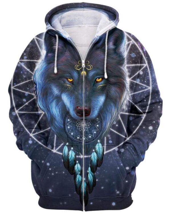 Wolf & Moon Dreamcatcher - All Over Apparel - Zip Hoodie / S - www.secrettees.com