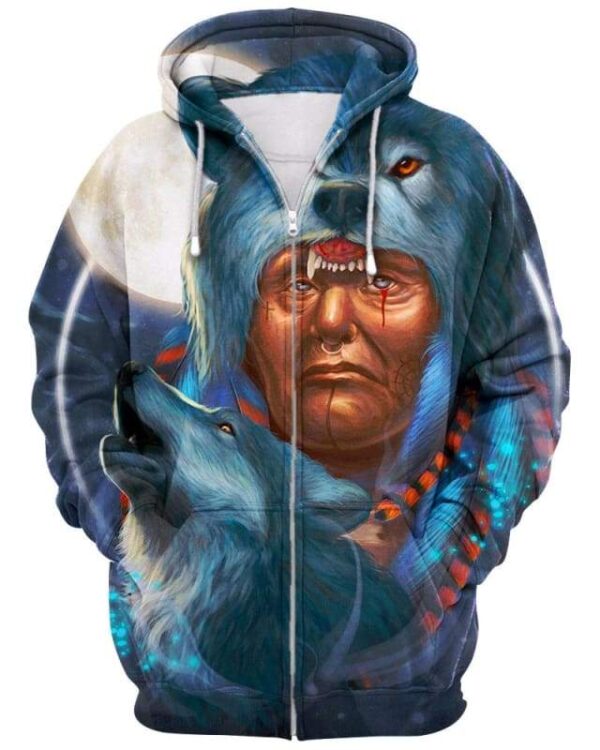 Wolf Warrior - All Over Apparel - Zip Hoodie / S - www.secrettees.com