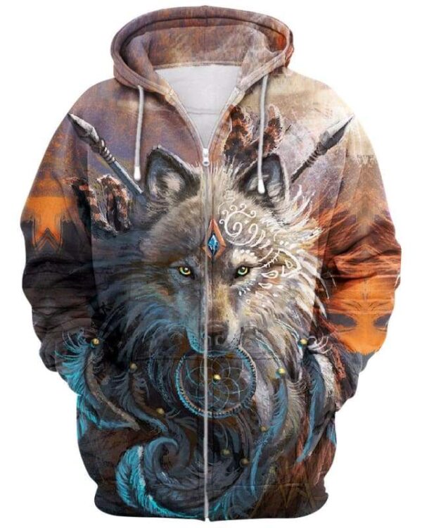 Wolf Warrior - All Over Apparel - Zip Hoodie / S - www.secrettees.com
