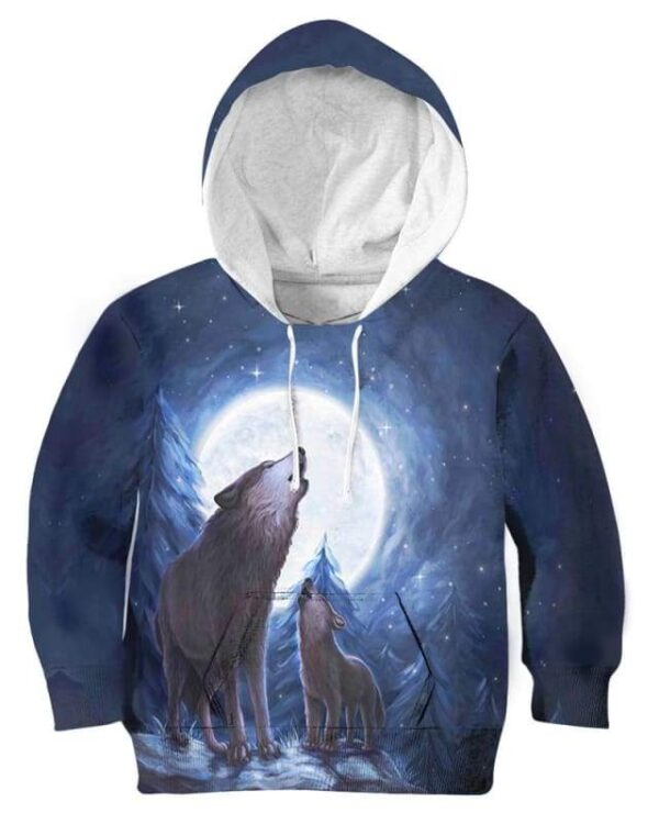 Wolves Moon Night - All Over Apparel - Kid Hoodie / S - www.secrettees.com