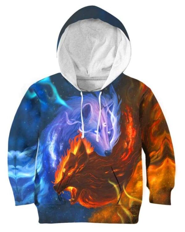 Wolves Sun and Moon Galaxy - All Over Apparel - Kid Hoodie / S - www.secrettees.com