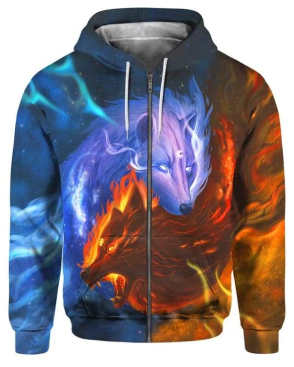 Wolves Sun and Moon Galaxy - All Over Apparel - Zip Hoodie / S - www.secrettees.com