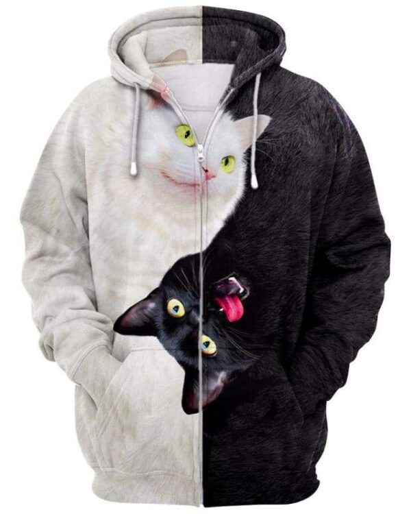 Yin Yang Cat - All Over Apparel - Zip Hoodie / S - www.secrettees.com