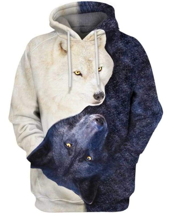 Yin Yang Wolves 3D All-over Printed T-shirt Hoodie Sweater Tank - All Over Apparel - Hoodie / S - www.secrettees.com