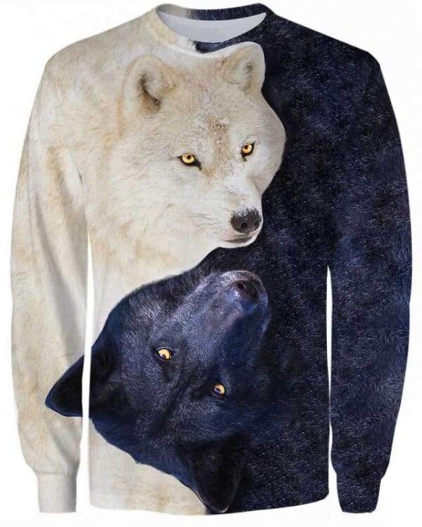 Yin Yang Wolves 3D All-over Printed T-shirt Hoodie Sweater Tank - All Over Apparel - Sweatshirt / S - www.secrettees.com